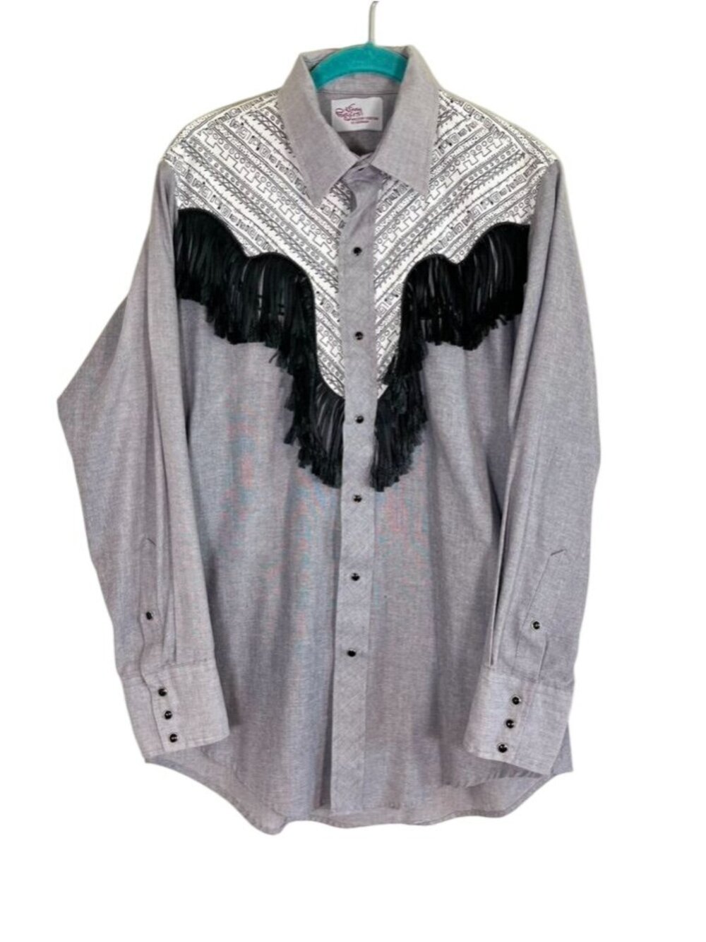 Vintage Western‎ Fringe Snap Shirt Gray L 70s Rodeo Country Cowboy Urban 80s